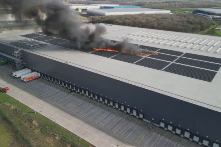 Fire breaks out in solar panels on roof of £70million Lidl warehouse in Peterborough